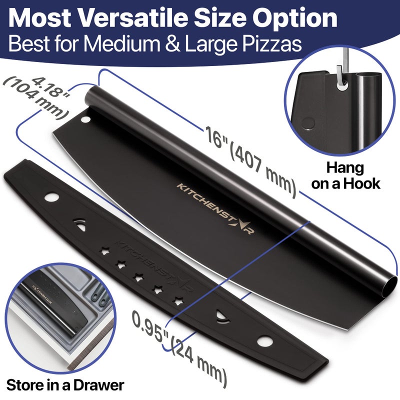 kitchen-star KitchenStar 16-Inch Pizza Cutter Rocker Blade - Sharp Stainless Steel Slicer Knife, Protective Cover, Black Nonstick, Large - Professional Pizza Oven Accessories - Image 4